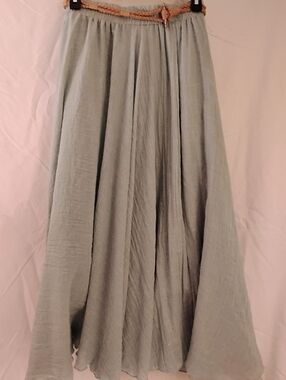 St. John Collection Cotton Linen Sage Sunset Full Twirl Slipped Skirt Size S